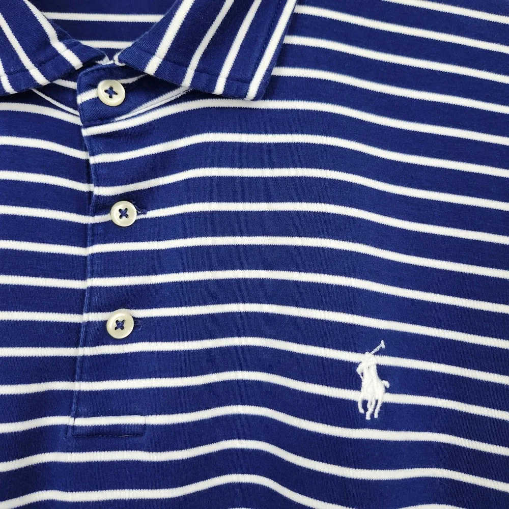 Polo Ralph Lauren Navy Striped Polo Shirt Mens XL Cotton Nantucket Prep Pony